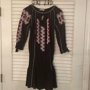 🌺HP🌺Ulla Johnson Black Cotton Black Embroidery Pheasant Boho Mini Dress